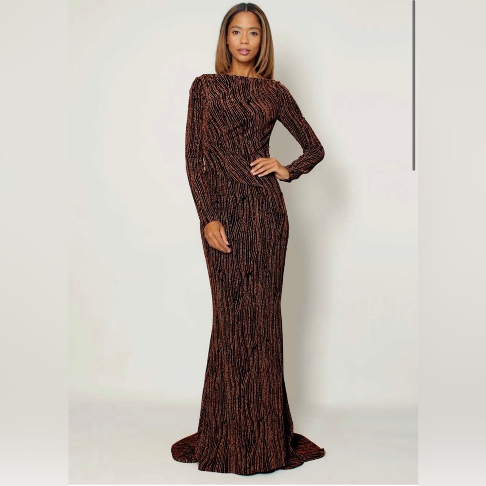 Talbot Runhof Bronze Black Metallic Gown size 12